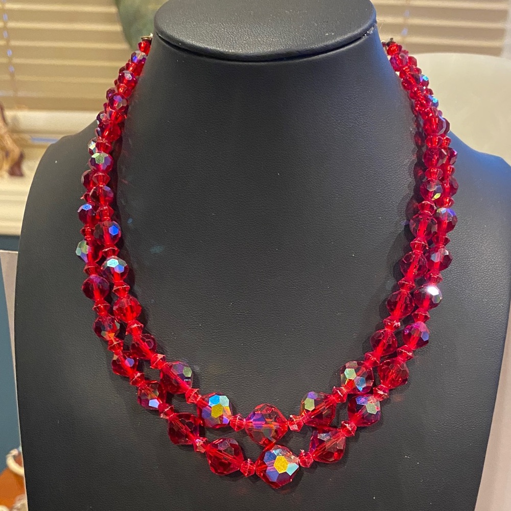 Vintage Radiant Red AB Crystal Beaded Necklace